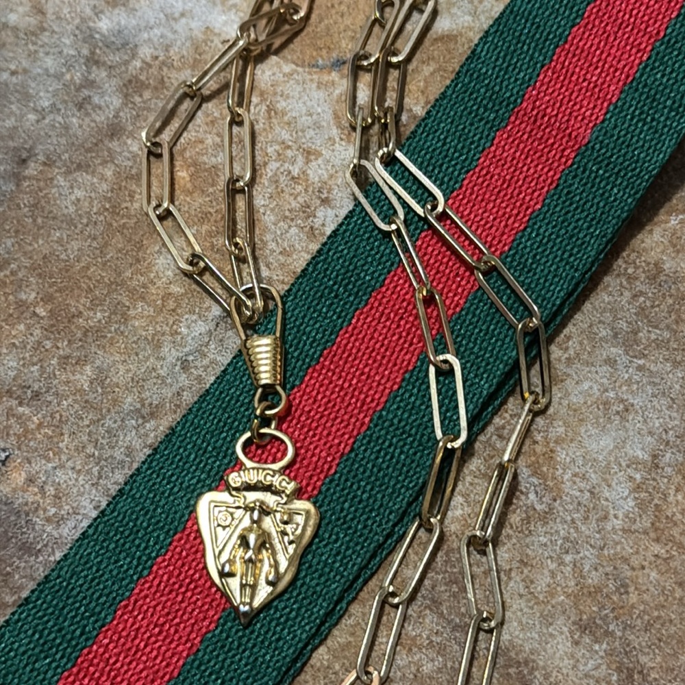 Vintage Gucci Bag Zipper Pull Charm turned Necklace-Gold Toned Metal-EUC